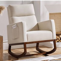 28in Wide Padded High Back Nursery Rocking Chair, Beige Polyester