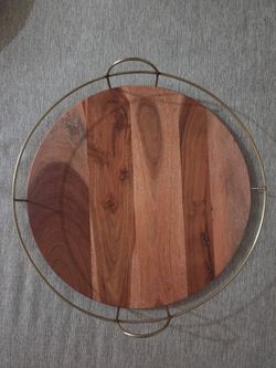 Wood Tray With Metal Handles