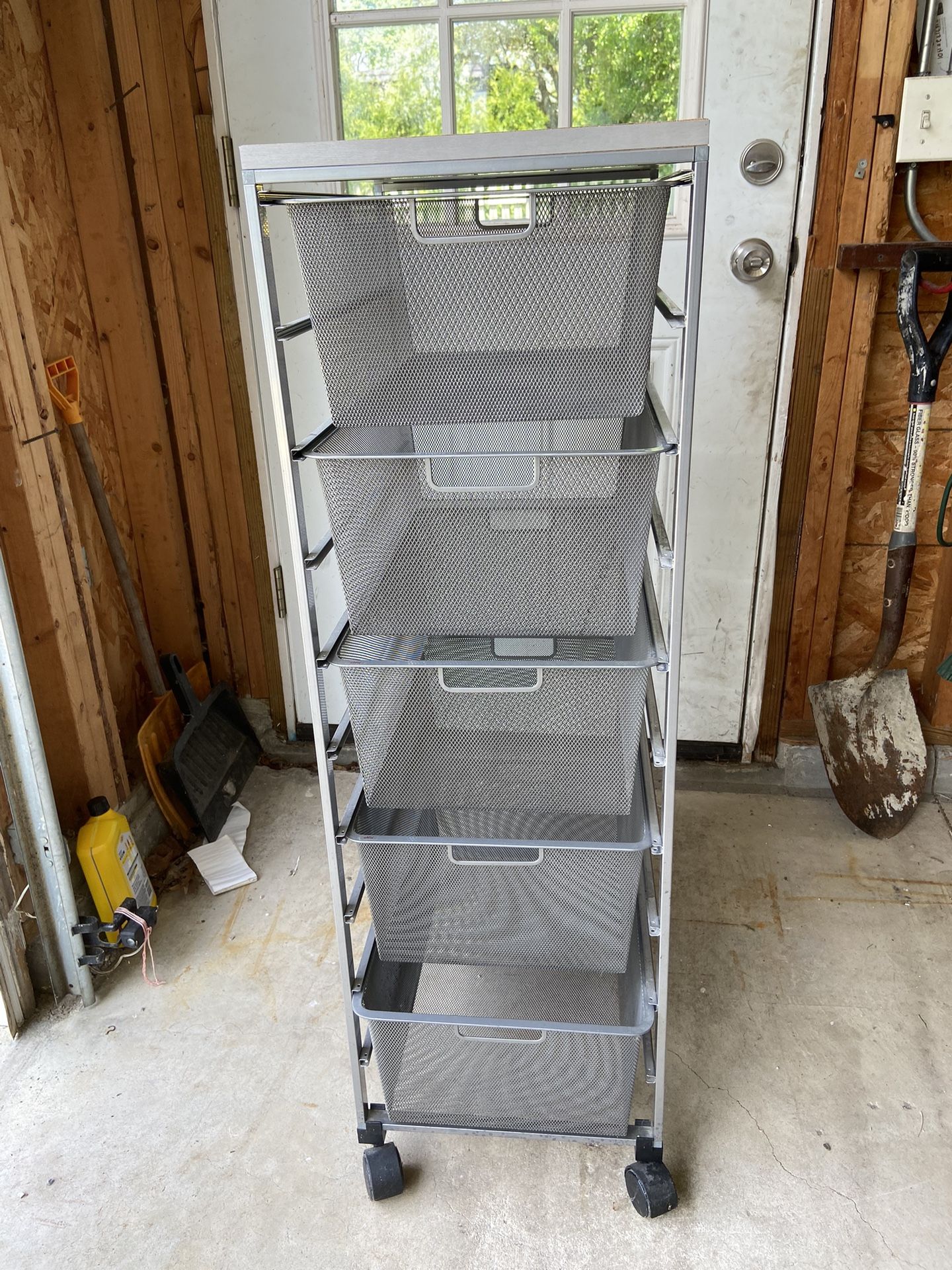 Elfa Classic Narrow Tall Drawer Solution In Platinum With Melamine Top And Casters 14” Wide 21” Deep 44” Tall $250!