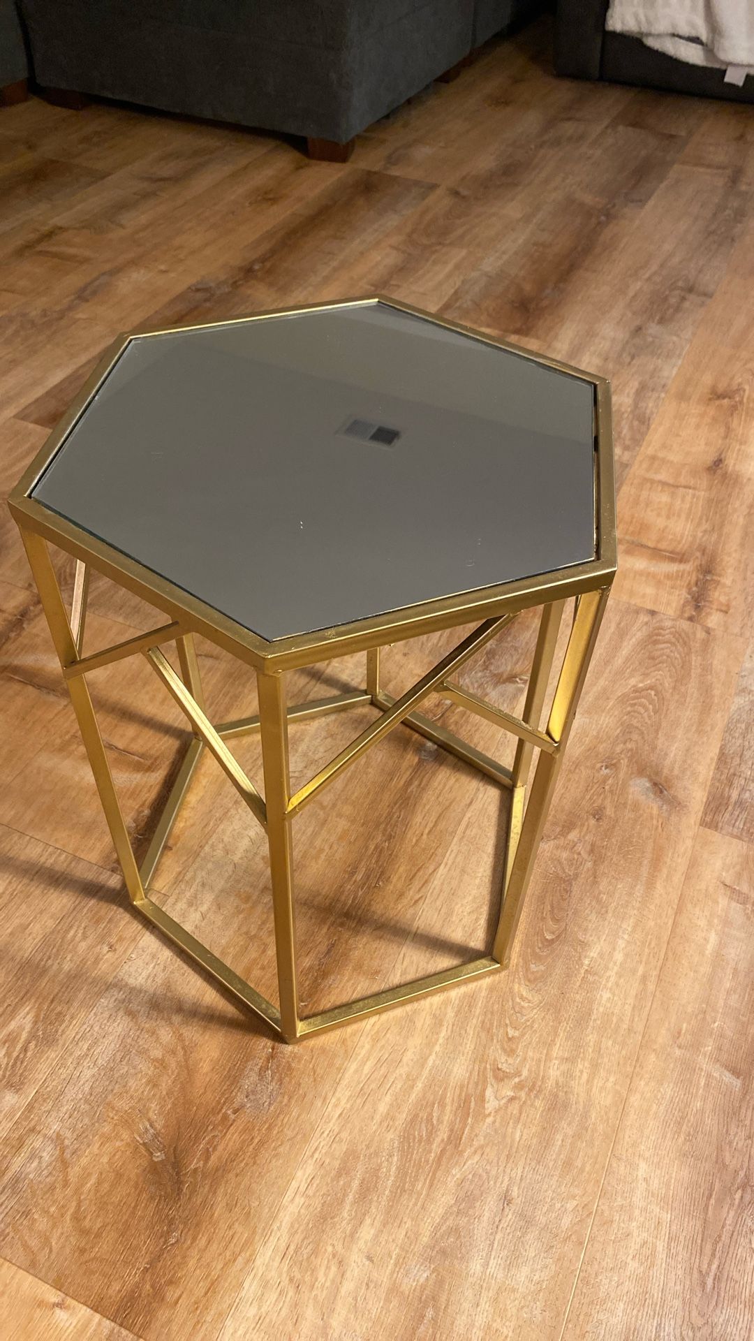 Gold Metal Hexagon Side Table With Mirrored Top