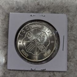 1966 Spanish Caudillo Franco 100 Pesetas Silver Coin
