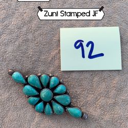 #92 Zuni Stamped Broach Sterling Silver & Turquoise 