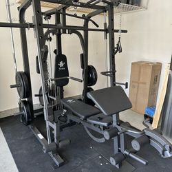 Vesta Fitness Smith Machine 1001 w/Bench Attachment | 245lb Cast Iron Olympic Weights | 7ft Olympic Bar | Fitness | Gym Equipment | FREE DELIVERY 🚚 