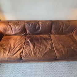 Distressed Italian Leather Couch