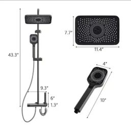 3-Handle 3-Spray Shower Faucet 2.5 GPM with Piano Diverter, Hand Shower, Rain Shower Head, Adjustable Flow Rate in Black