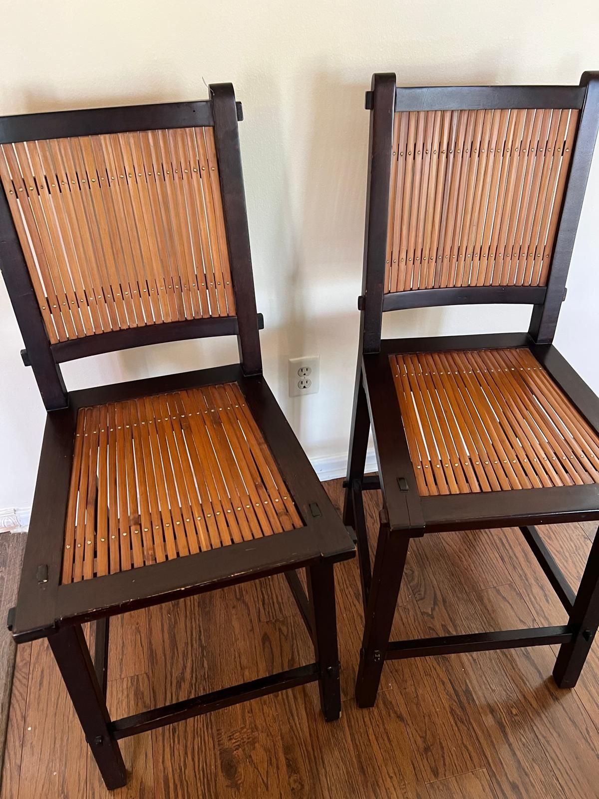 2 Dark Wood & Bamboo Bar Stool / High Chair