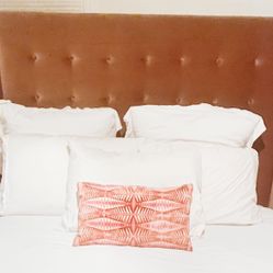 Velvet Upholstered Queen Bed Four Hands Tan Must go By Weekend 