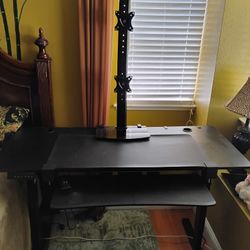 Standing desk + keyboard tray, dual monitor stand, cable management