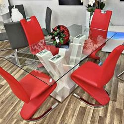 white table with red chairs new modern table set