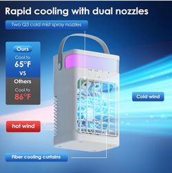 Portable Air Conditioner, Cooling Fan 3 Speeds & 3 Modes Personal Cooling Fan Mini Air Conditioner Fan with Remote, 1500ML Water Tank, Night Light, No