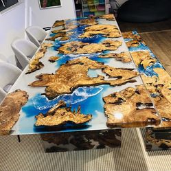 Live Edge Wood Epoxy Table & Bench