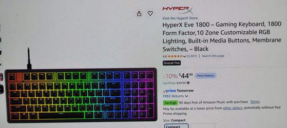 New! HyperX eve 1800 gaming keyboard
