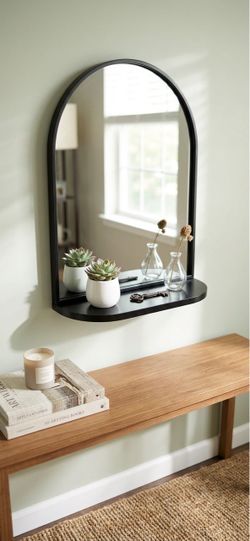 Satin black mirror shelf