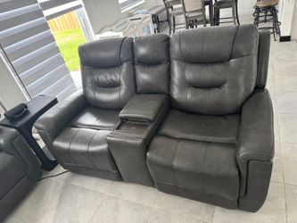Grey Couch and Loveseat - Electric Reclining with Cup Holders and Phone Charger