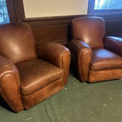 Gorgeous Pair Of Leather Club Chairs