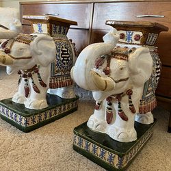 Pair Of Large Hollywood Regency Elephant Plant Stands, Side Tables, Stools, Mid Century Modern 1960-69, Vintage, Antique