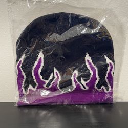 Black Flames Beanie NEW SEALED Hat Knit Men’s Unisex Purple Fire Y2K