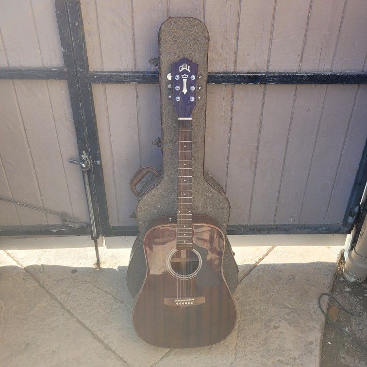 Guild Acoustic Guitar Solid Mahogany GAD-25NAT W/ Tweed Hardshell Case Vintage