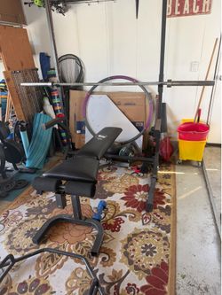 Olympic home gym set - Bench, rack, barbell, weights + trap bar