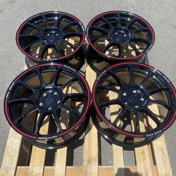 Volk Racing ZE40 Style Black Red Line Rims Wheels 18in 8.5J +42 (5x114.3) New Set of 4 Rims