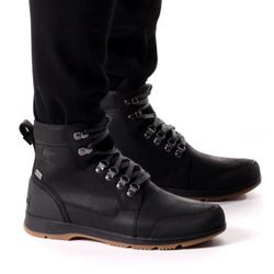 SOREL Mens Black Waterproof Leather Ankeny II Lace Up Ankle Mid Winter Boots