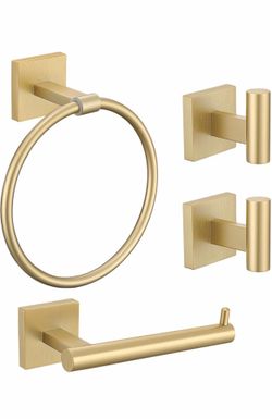 Brand New Towel Ring Set 4 Piece Bathroom Hardware Set Includes Towel Ring 2 Towel Hooks and Toilet Paper Holder Stainless Steel Wall Mounted (Brushed