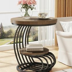 Tribesigns Round End Side Table: 2 Tiers Storage Shelves, End Table, Bedside Table Accent Table