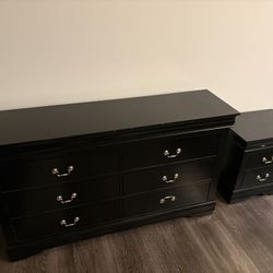Black Dresser And Matching Nightstand Set