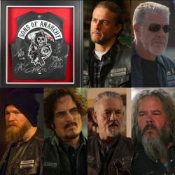 Rare framed SOA signed JSA vest by 6 members.