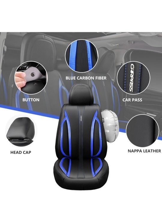 CAR PASS Leather Car Seat Covers, Breathable Waterproof Nappa Automotive Seat Covers Front Anti-Slip Driver Seat Cushion with Backrest Universal for C