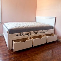 White Full Bed With Drawers And Mattress 