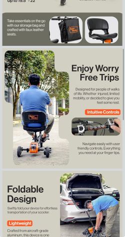 SuperHandy Passport Mobility Scooter for Adults- Foldable, 3 Wheel, Airline Travel Friendly - 13 Mile Range, Includes 2 Removable 44.4V Lithium-ion Ba