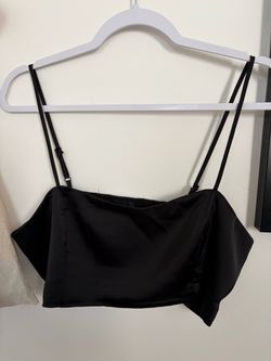 House of Harlow Black Satin Crop Top with Adjustable Straps
