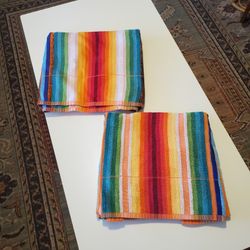 Vintage 100% Cotton Rainbow Striped Beach Or Pool Towels 