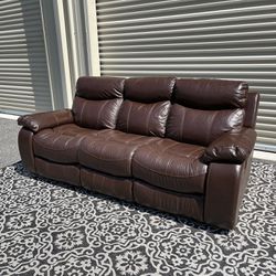 Free Delivery And Install! Beautiful Brown Leather 3 Seat Recliner Couch Sofa