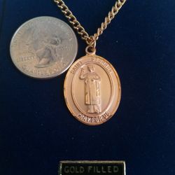 NEW St. Stephen Gold Filled Medal on a Heavy 24 inch gold plated curb chain. Religious Jewelry