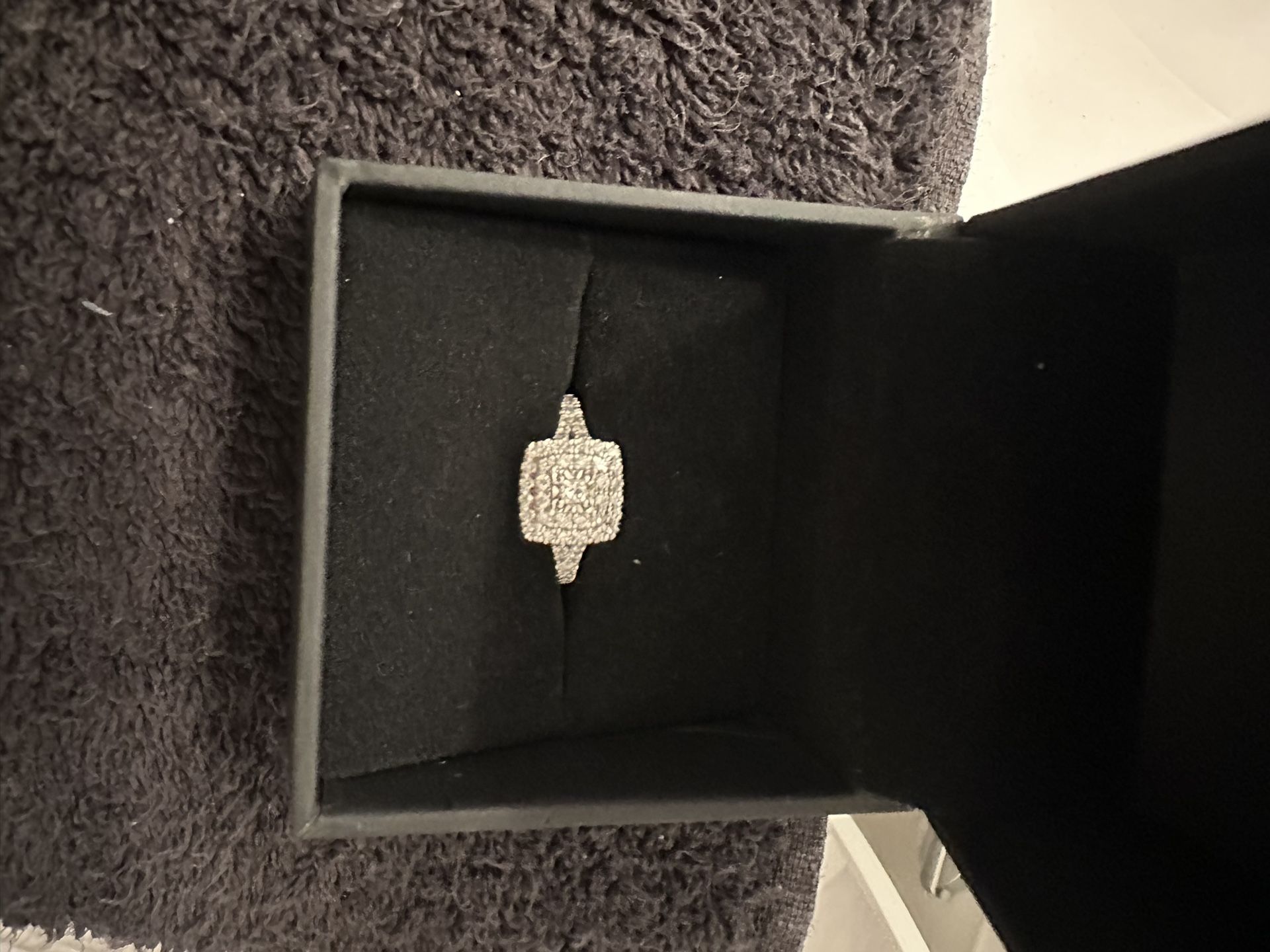 White gold princess cut halo engagement ring