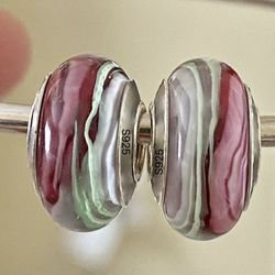 2 Charms For Pandora Pretty Color Waves Murano 925 Sterling Silver Cores 