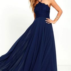 Lulu's Everlasting Enchantment Navy Blue Maxi Dress Sz M