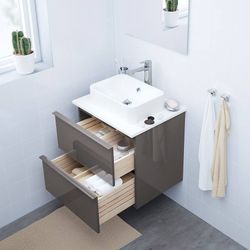 New IKEA GODMORGON 2-Drawer Bathroom Vanity (High Gloss Gray)