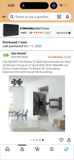 USX MOUNT Full Motion TV Wall Mount Bracket for Most 32-60 Inch TVs Up to 77 lbs