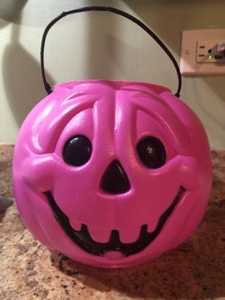 Pink Vintage Halloween Blow Mold General Foam Candy Pail