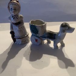 Lovely Vintage Porcelain Statues Figurines Lady/Girl Vintage Italian dog pulling cart figurine, unique european cart