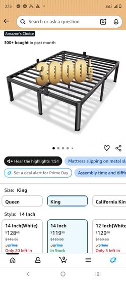 King 14-in metal bed frame hose up to 3,000 lb