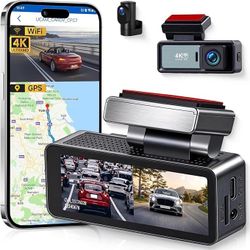 4K 2 Channel Dash Cam Front Rear Camera, WiFi, App, G-Sensor, Parking Mode, 170° Loop Recording GPS, Truck, SUV, Van, Voice Control, Motion Detection