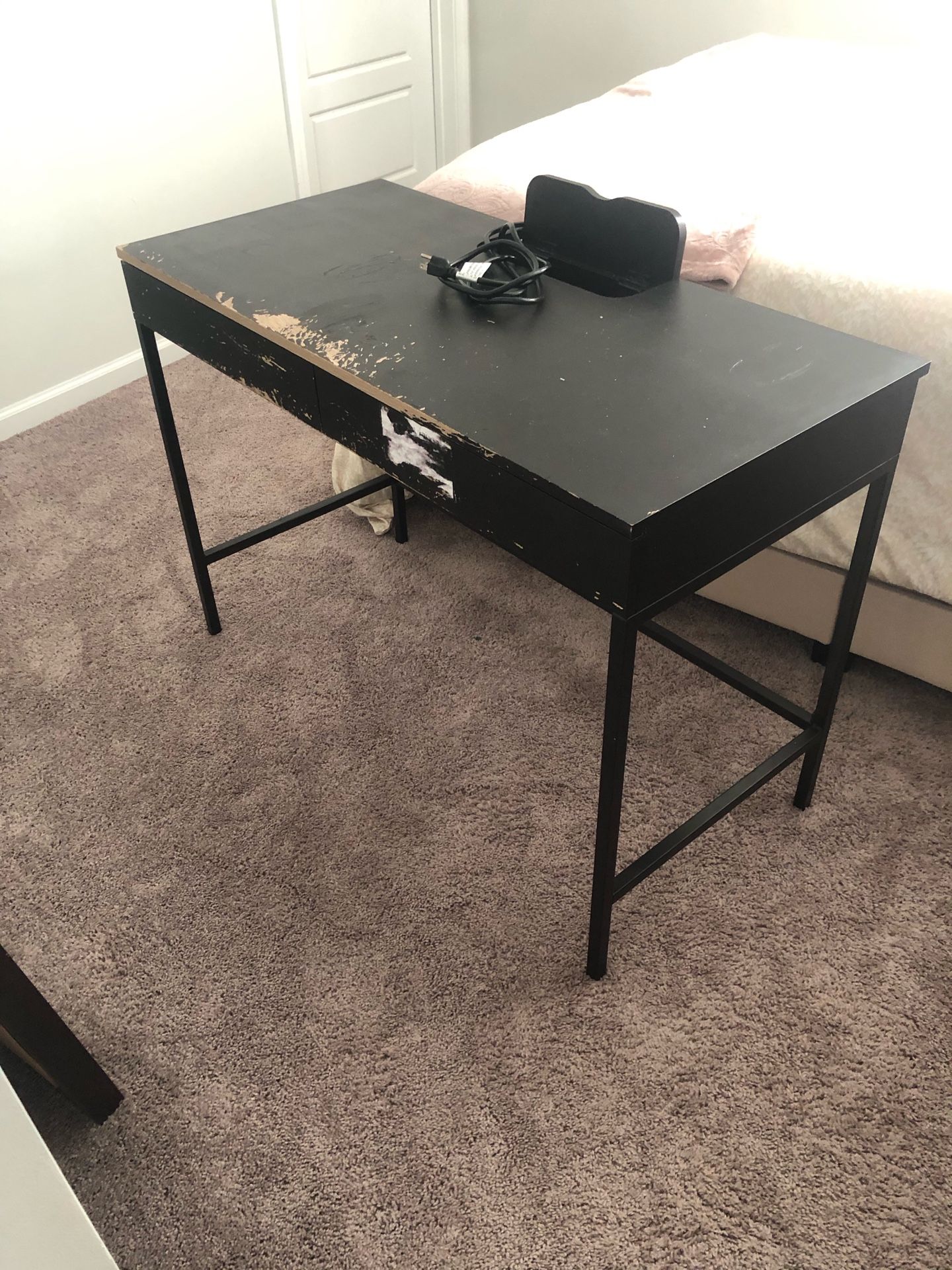 Original desk from target. In good condition. Paint job gone wrong. Electrical outlet works.