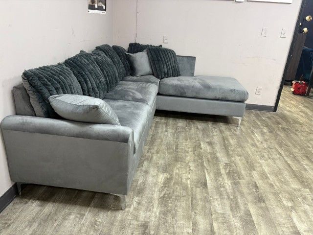 Brand New Velvet Grey L Shape Sectional Sofa/Couch | Cash On Delivery