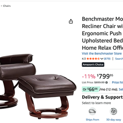 Benchmaster Morgan Java Swivel Recliner Chair with Ottoman - $799 NEW!