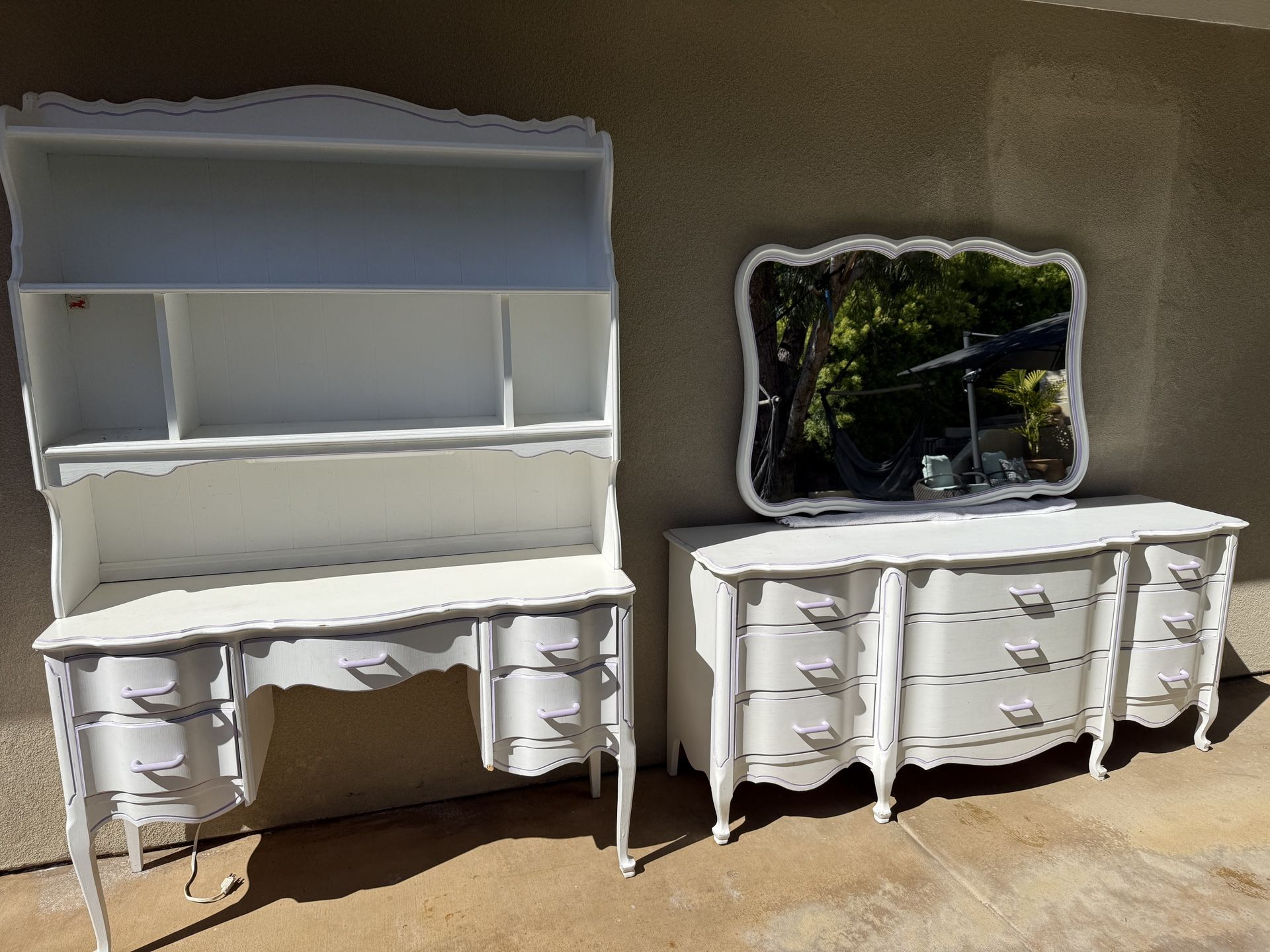 Vintage 1960s French Provincial' Style Dresser, Mirror, Desk & Hutch