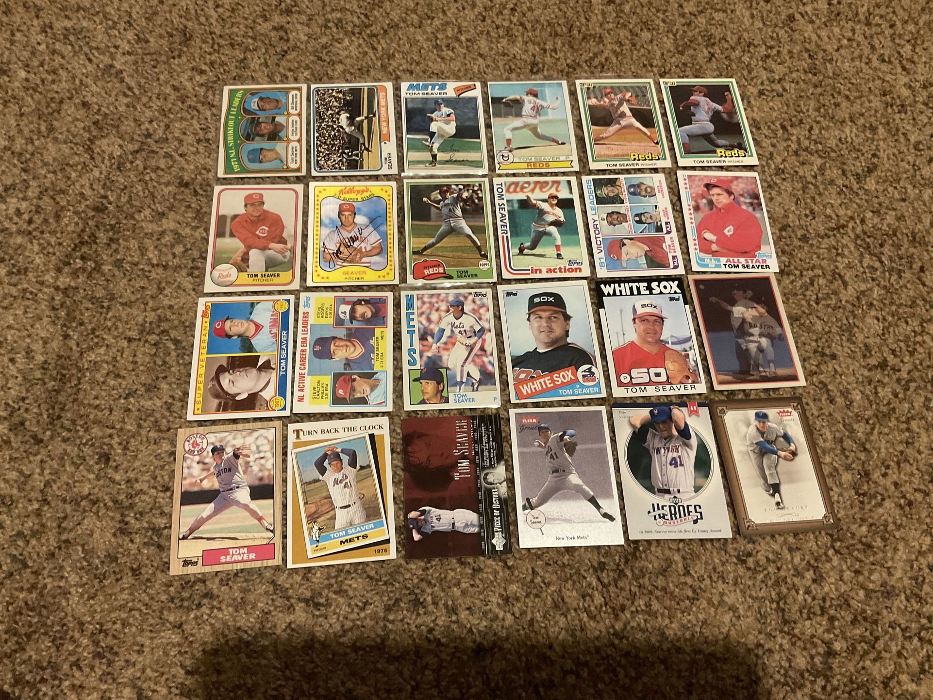 24 Tom Seaver Baseball Cards Mostly Vintage 1970s & 80s New York Mets, Cincinnati Legend HOF 